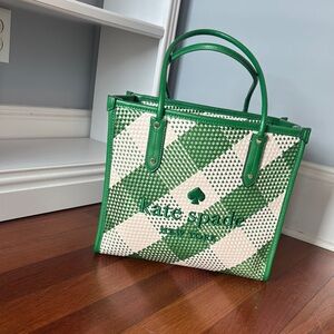 Kate Spade Green and White Checkered Tote Bag